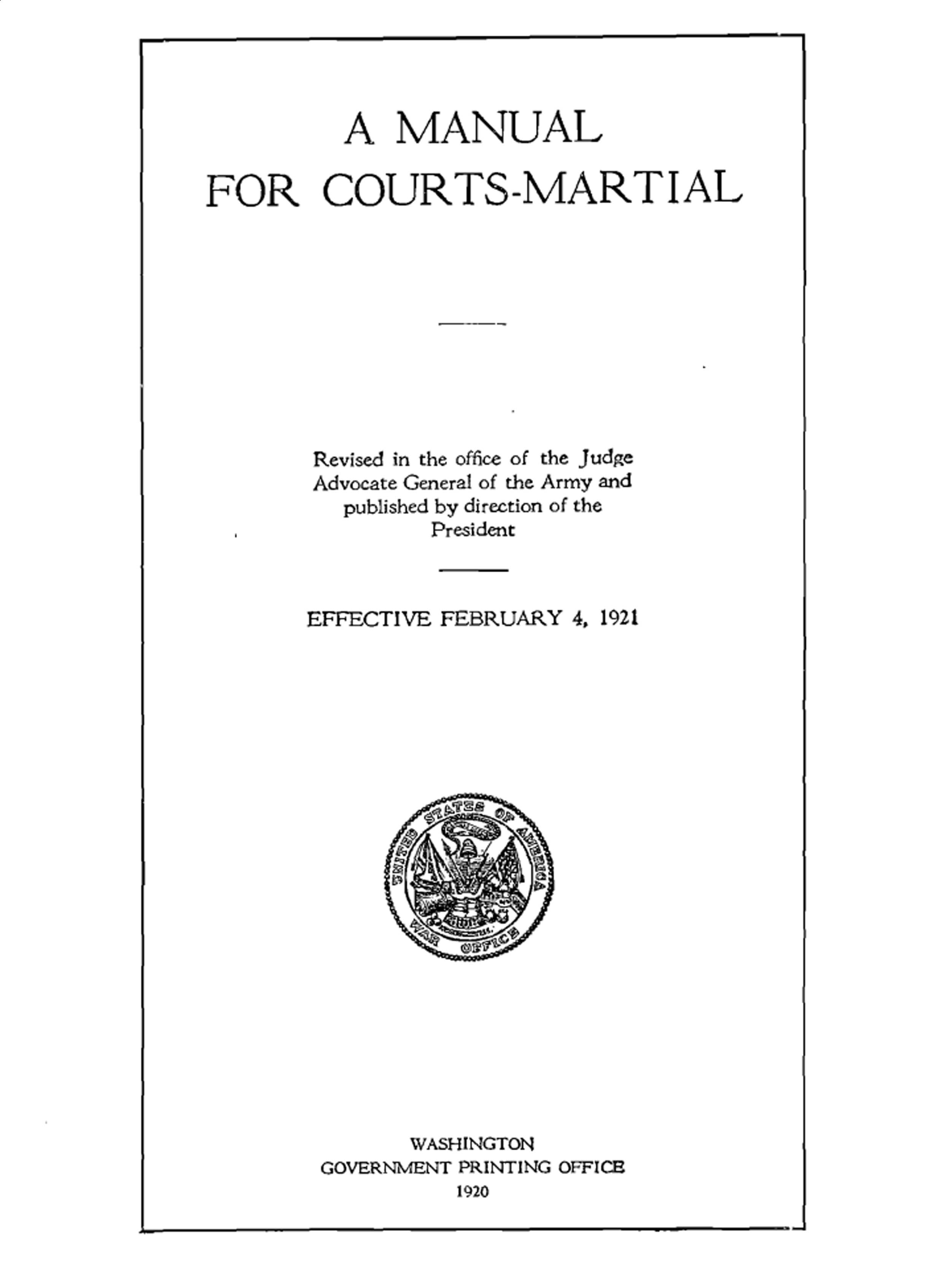 Cover — Manual for Courts-Martial, 1921 — Manual for Courts-Martial, U.S. Army