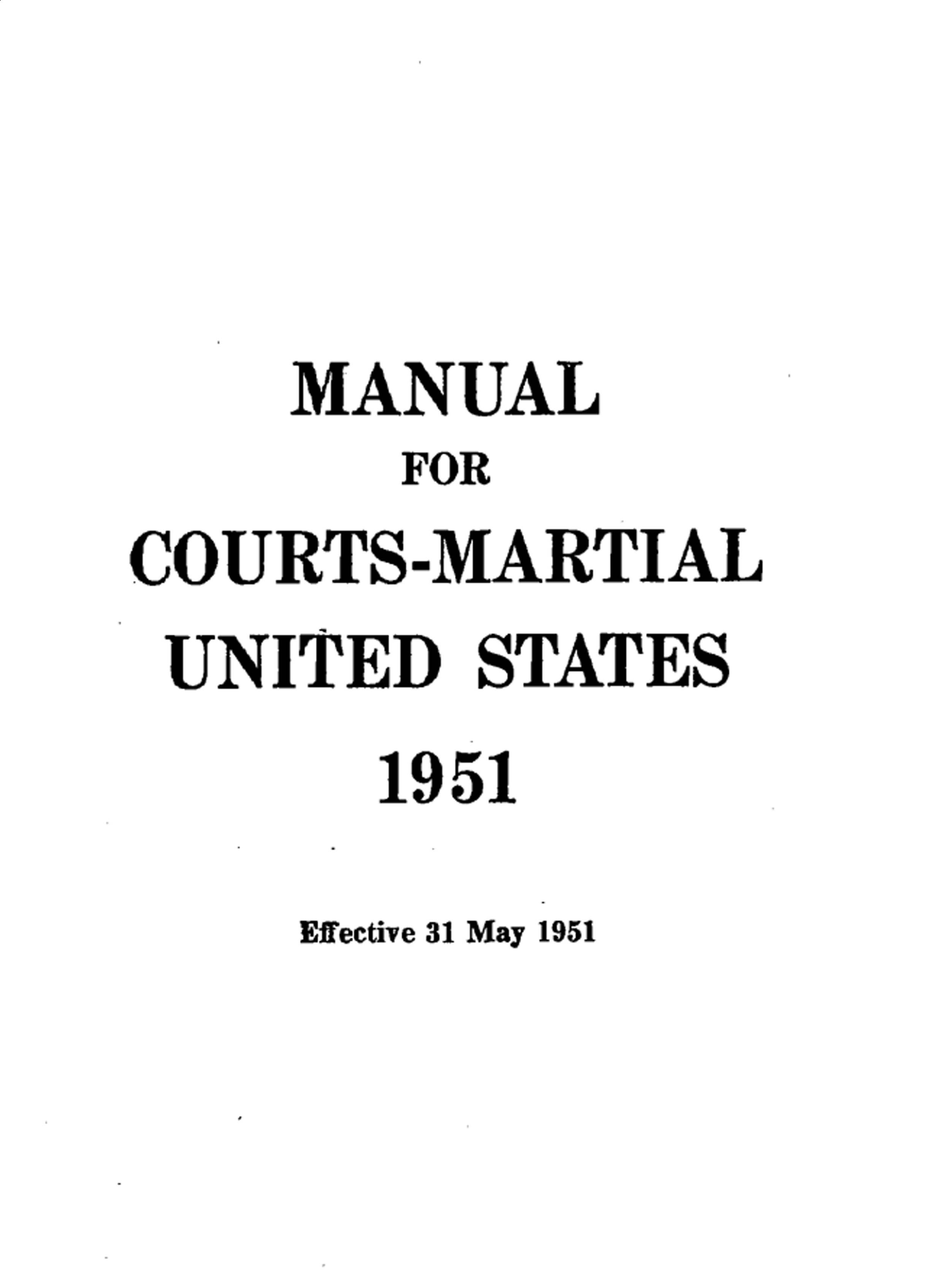 Cover — Manual for Courts-Martial, 1951 — First edition under the UCMJ
