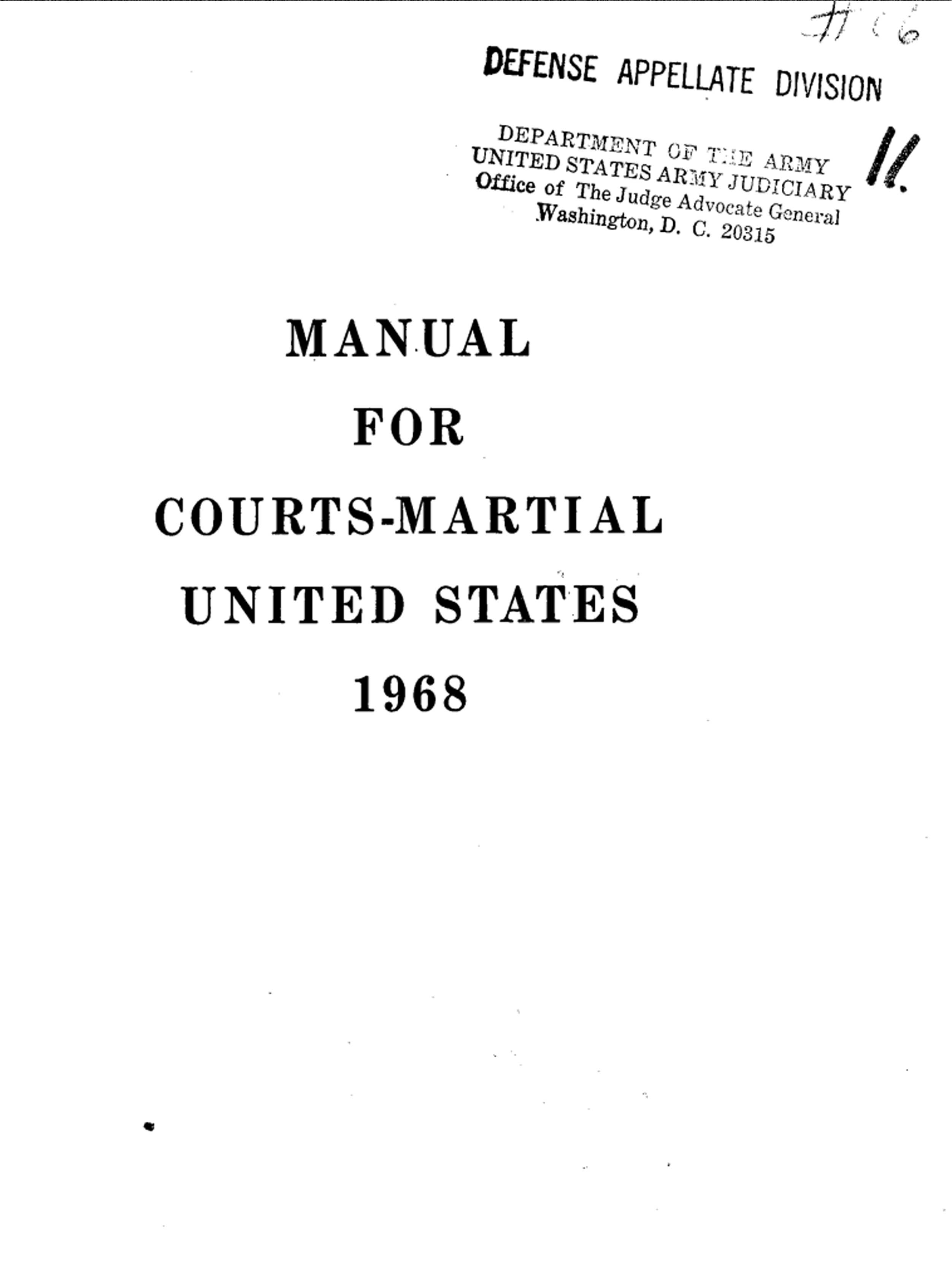 Cover — Manual for Courts-Martial, 1968 — 1969 Manual · Original edition