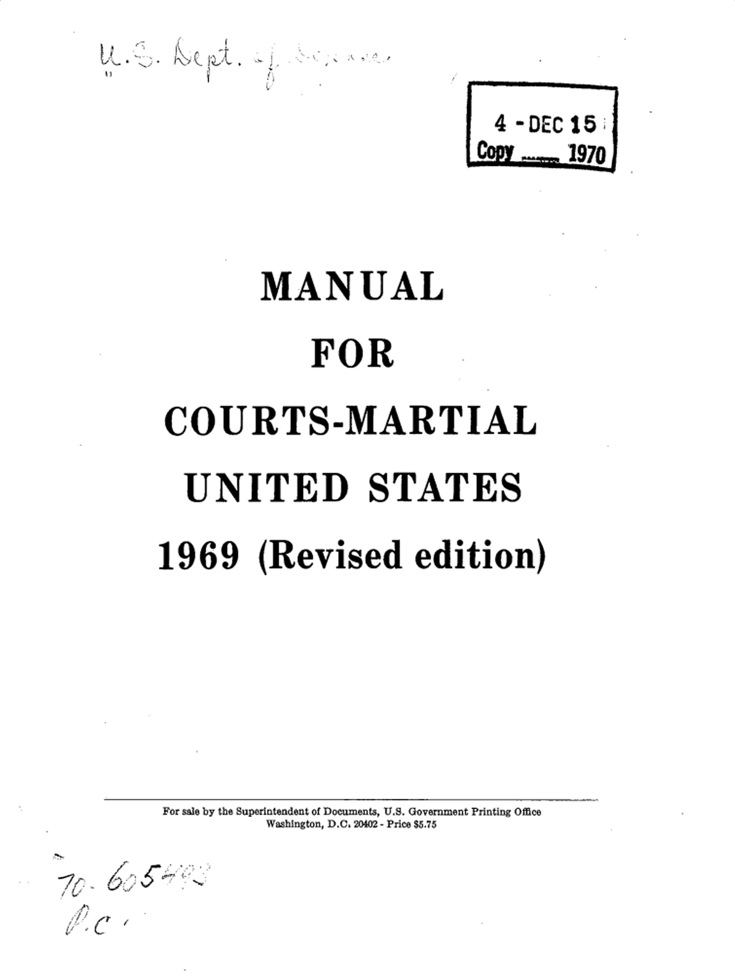 Cover — Manual for Courts-Martial, 1969 — 1969 Manual · Revised edition