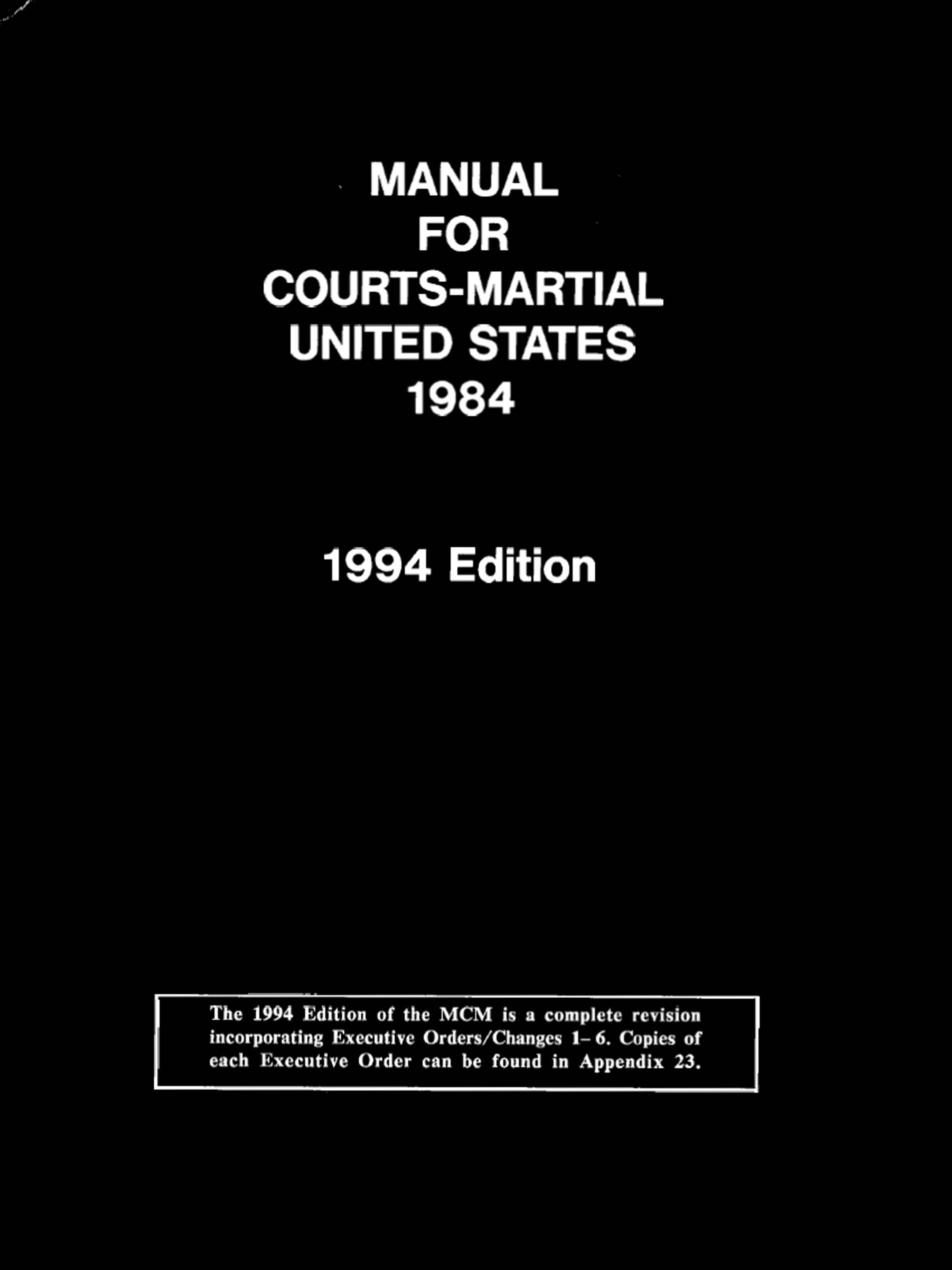 Cover — Manual for Courts-Martial, 1994 — 1984 Manual · 1994 Edition