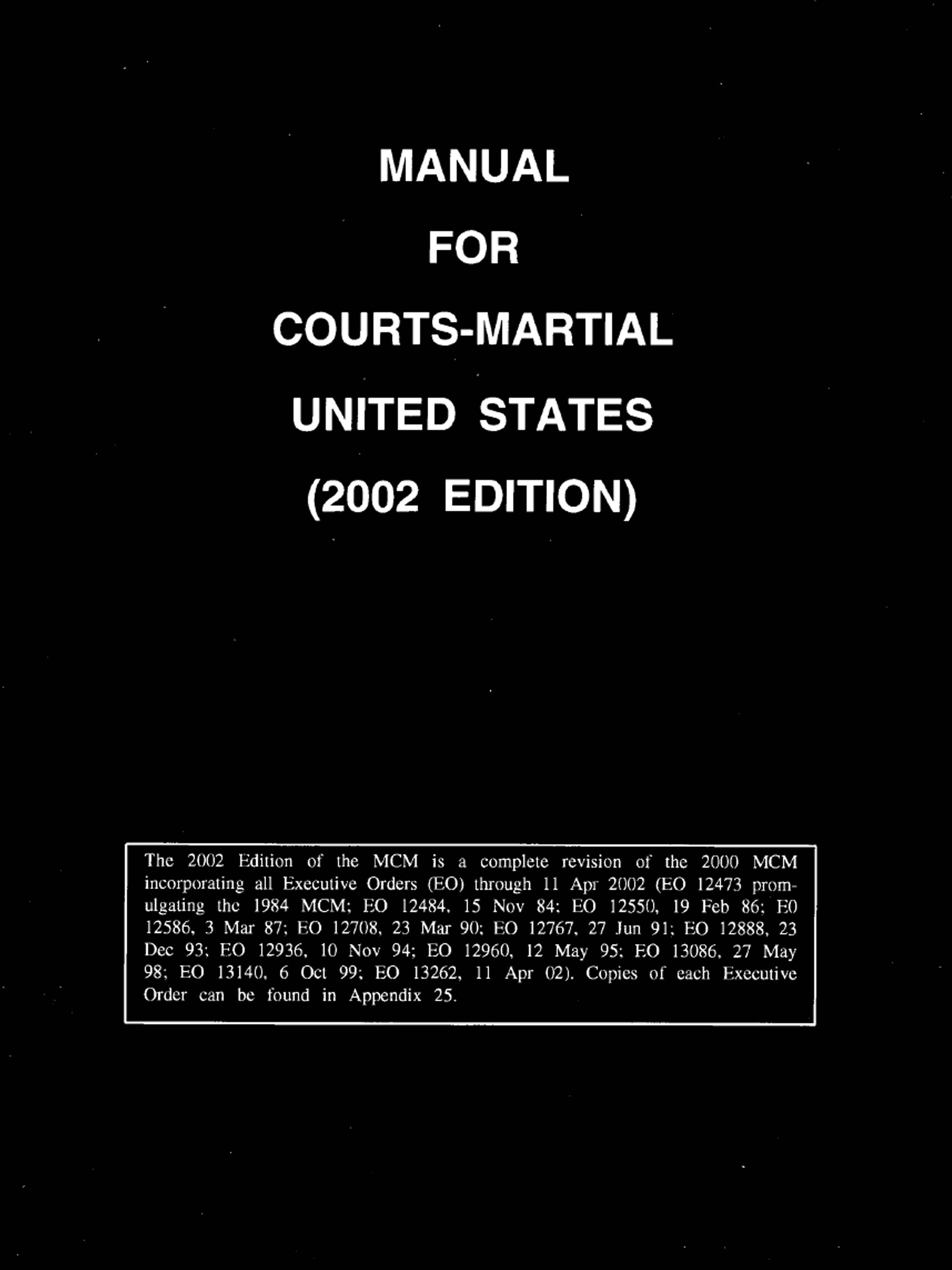 Cover — Manual for Courts-Martial, 2002 — Edition