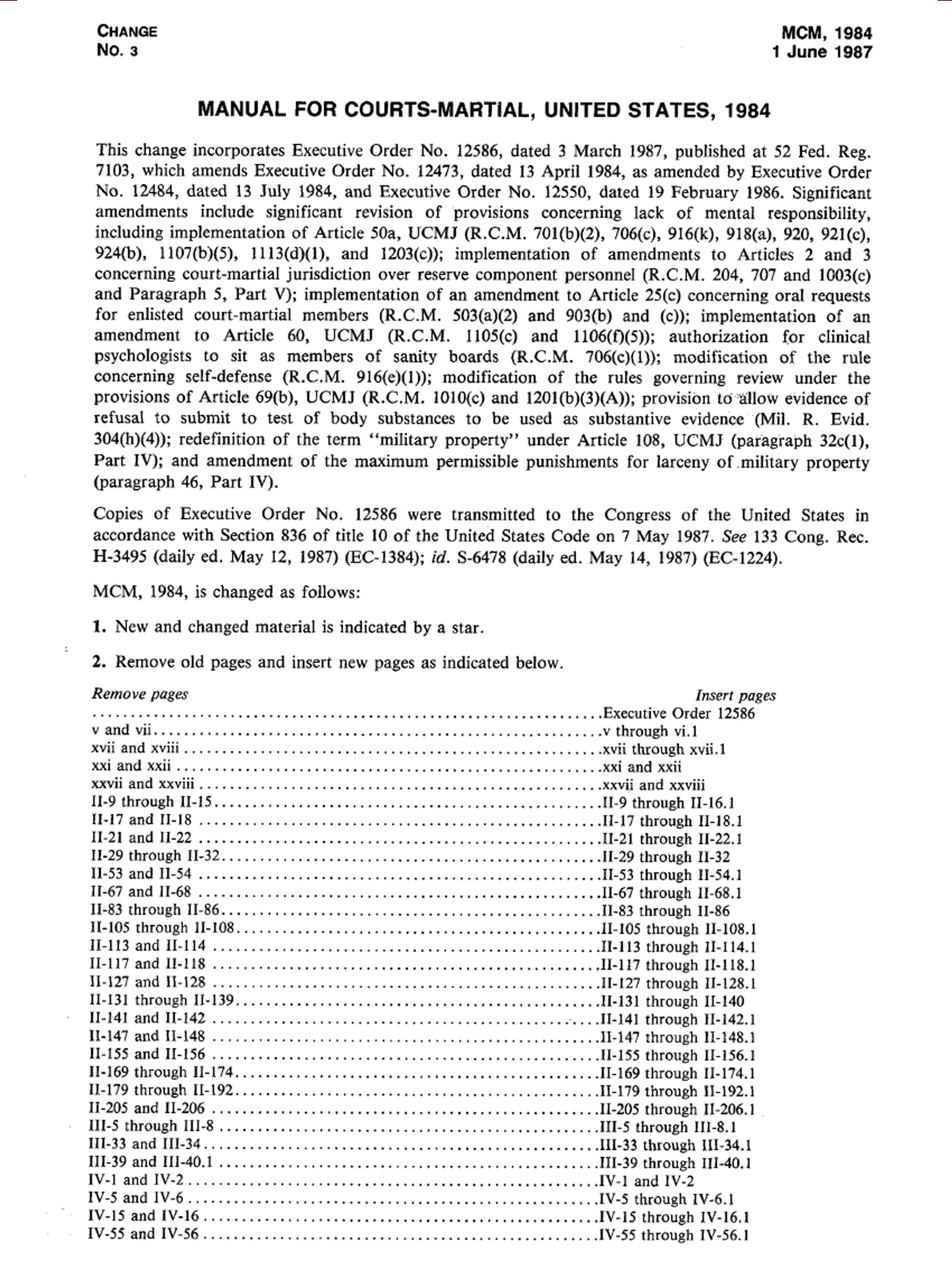 Cover — Manual for Courts-Martial, Change 3 — 1984 Manual · Jun. 1, 1987
